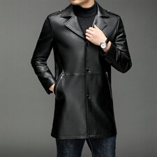 X19055秋冬新款海宁皮衣男士中长款绵羊皮夹克西装领P810，男装皮衣，电商B360
