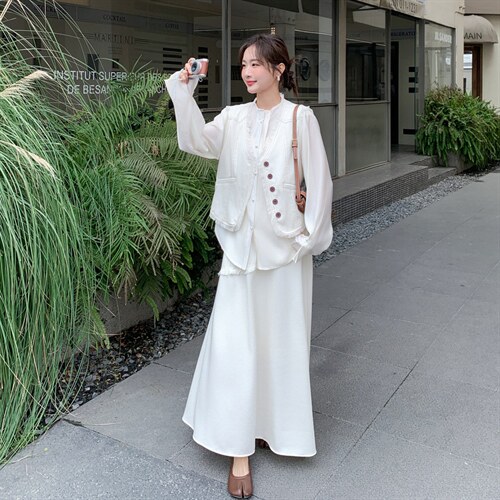 韩版流苏三件套马甲十衬衣十裙子三件套套裙2C267-119-P215-K305图片