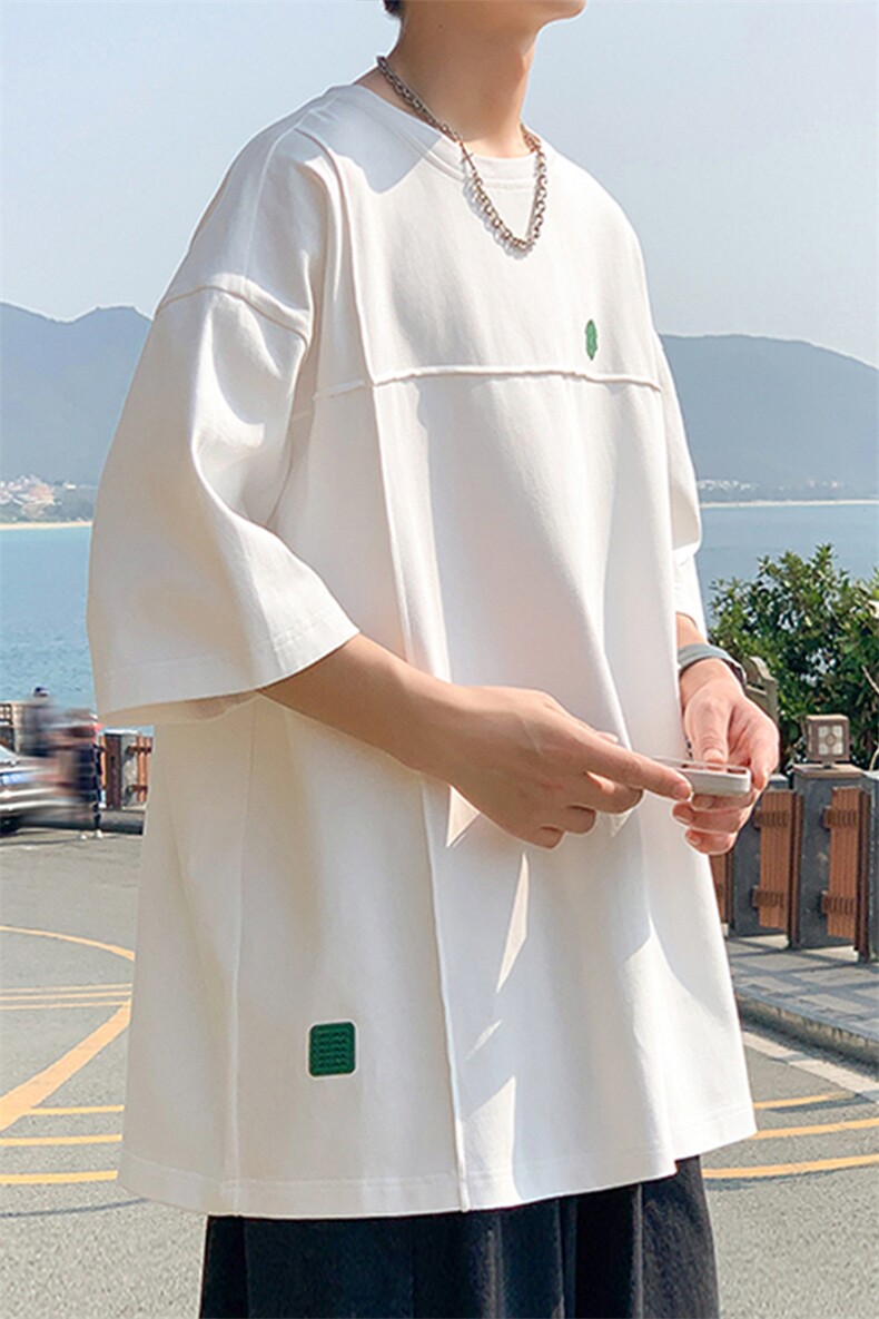 2024夏季新款港风外景大码圆领双纱短袖T恤M-5XHT24375-P40,男装T恤,电商A022
