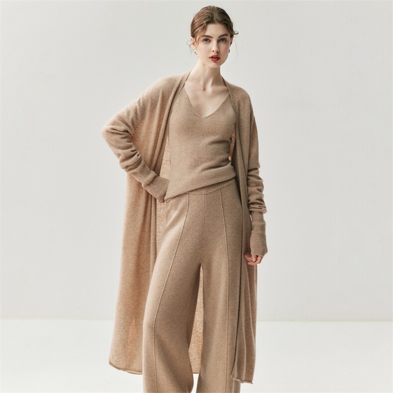 垂感挺括~baby山羊绒针织休闲裤女高腰阔腿裤中缝宽松秋冬直筒裤，女装休闲裤，绒创羊绒