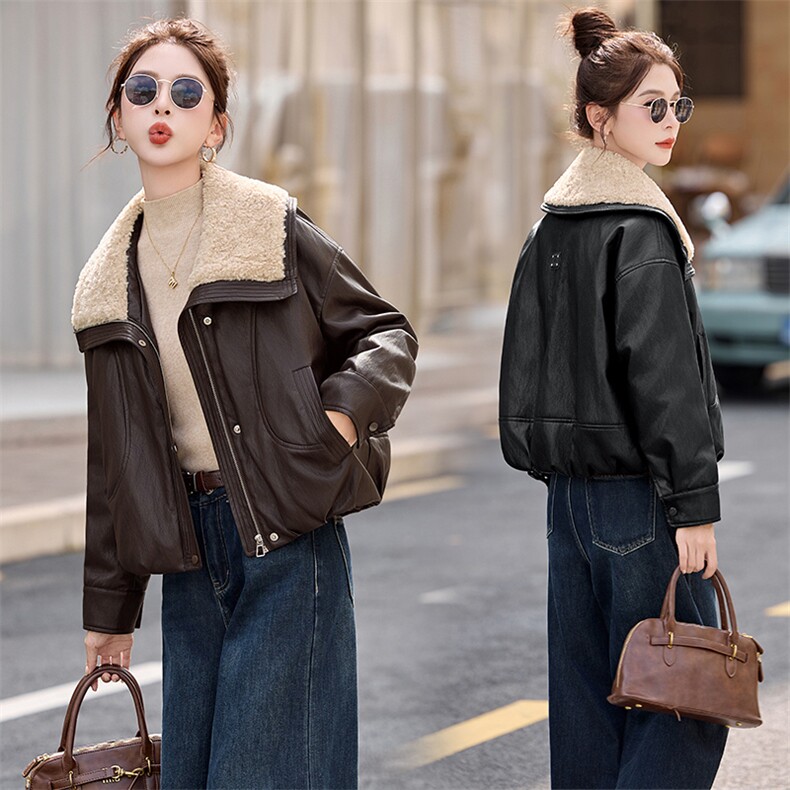 羊羔毛领拼接PU皮羽绒服女2025冬季新款小个子气质显瘦白鸭绒外套,女装羽绒服,衣之秀