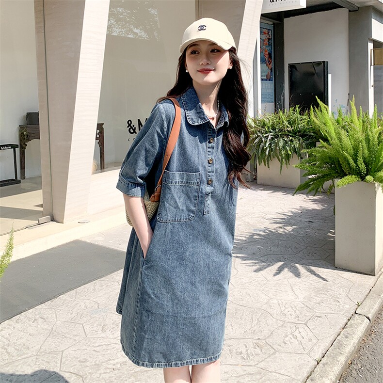 《现货新品》港风牛仔翻领宽松连衣裙,女装连衣裙,MQ
