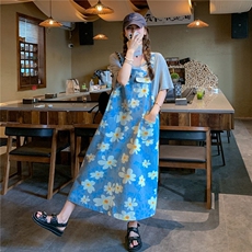 韩系复古碎花背带连衣裙女夏新款设计感小众轻薄宽松别致显瘦长裙，女装连衣裙，2C201
