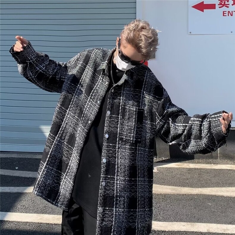小香风翻领格子衬衫外套男春季新款时尚外套W9299P68,男装衬衫,星座1116-2