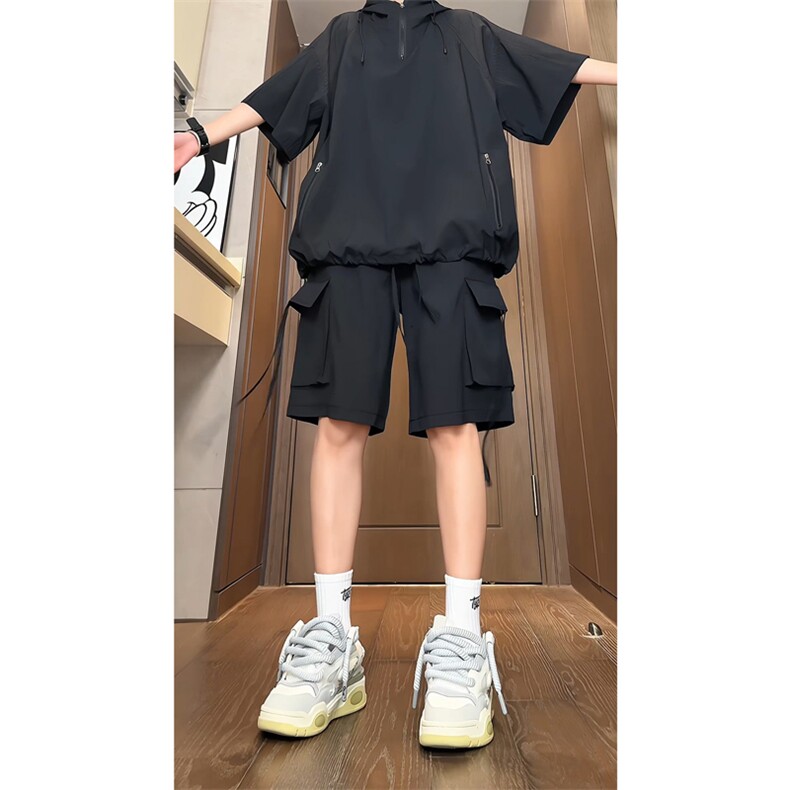 藏青色冰丝速干工装短裤男登山休闲oversize美式5五分裤子夏薄款,男装休闲裤,电商B371