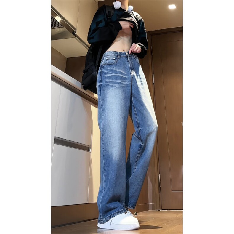 【现货】秋冬新款美式cleanfit直筒牛仔裤手喷猫须长裤KN02-P60,男装牛仔裤,星座610A