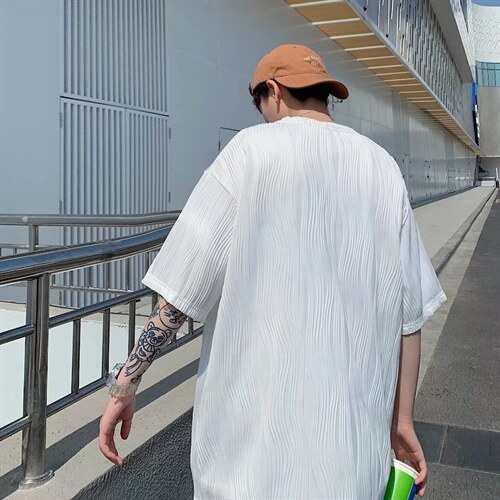 夏季短袖t恤男港风宽松百搭半袖休闲垂感透气圆领五分袖T3007P25，男装T恤，星座1116-2