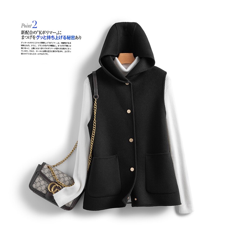 秋冬新款绵羊毛双面呢马甲内搭外穿女士无袖羊毛外套，女装双面呢大衣，温鑫双面呢