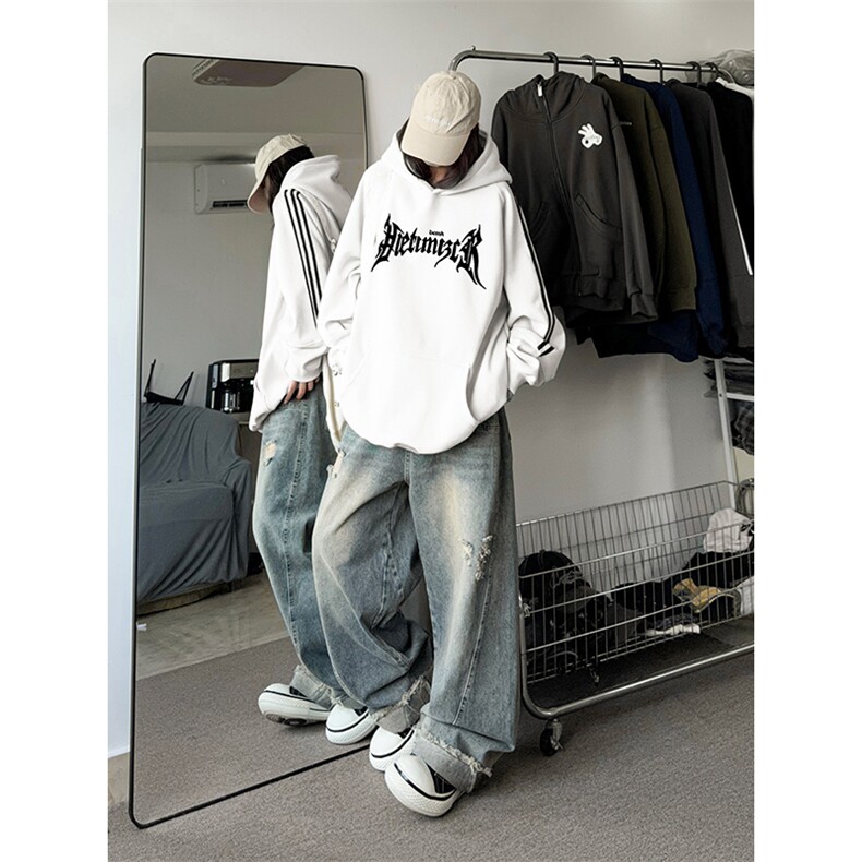 抖音得物供货提供视频秋冬重磅美式宽松织带连帽卫衣0411,男装卫衣,电商A486