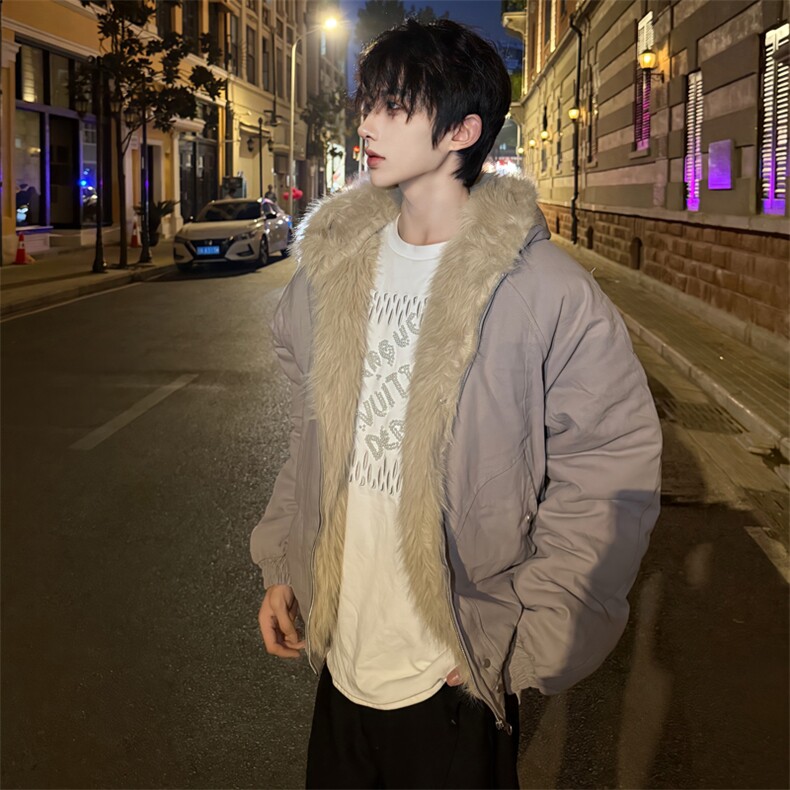 （自家图）毛领连帽棉服外套男女保暖小众设计感棉衣潮3007-P125图片