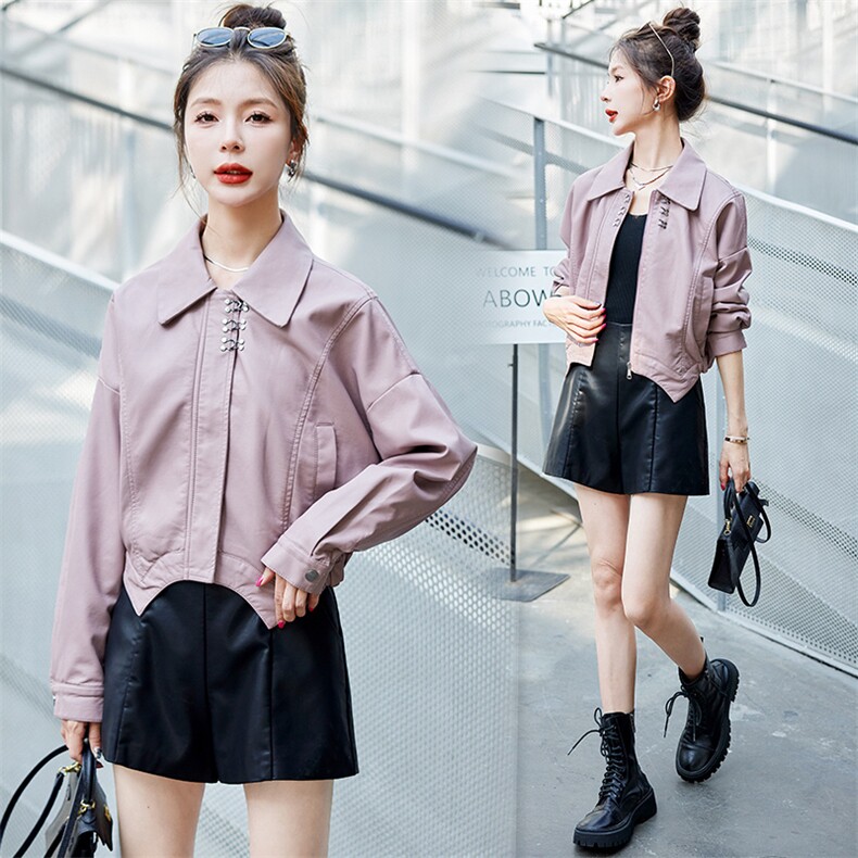现货不规则皮衣外套女2023年春季新款洋气减龄短款皮夹克潮，女装皮衣，江南女神