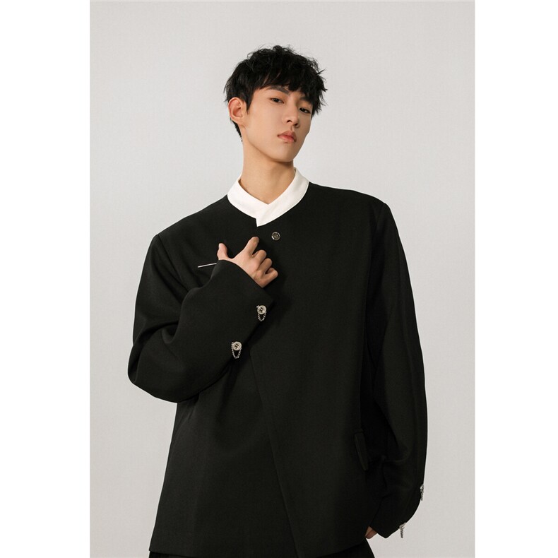 新中式拼色大码M-5XL西服男:95%聚酯纤维5%氨纶XF77951特P65控98,男装西服,星座227-7