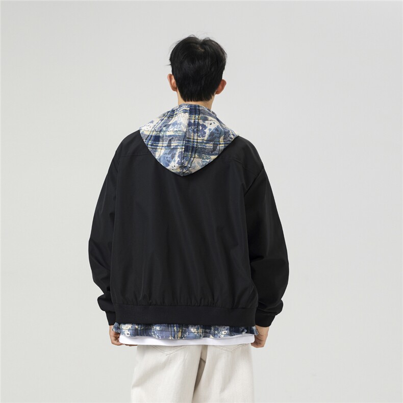 可二开假两件格子拼接大码M-5XL夹克聚酯纤维JK78094P75控118,男装夹克,星座227-7