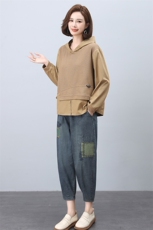 时尚休闲女装套装宽松显瘦长袖上衣+牛仔裤两件套舒适百搭日常穿搭，女装套装/套裙，叶笙衣