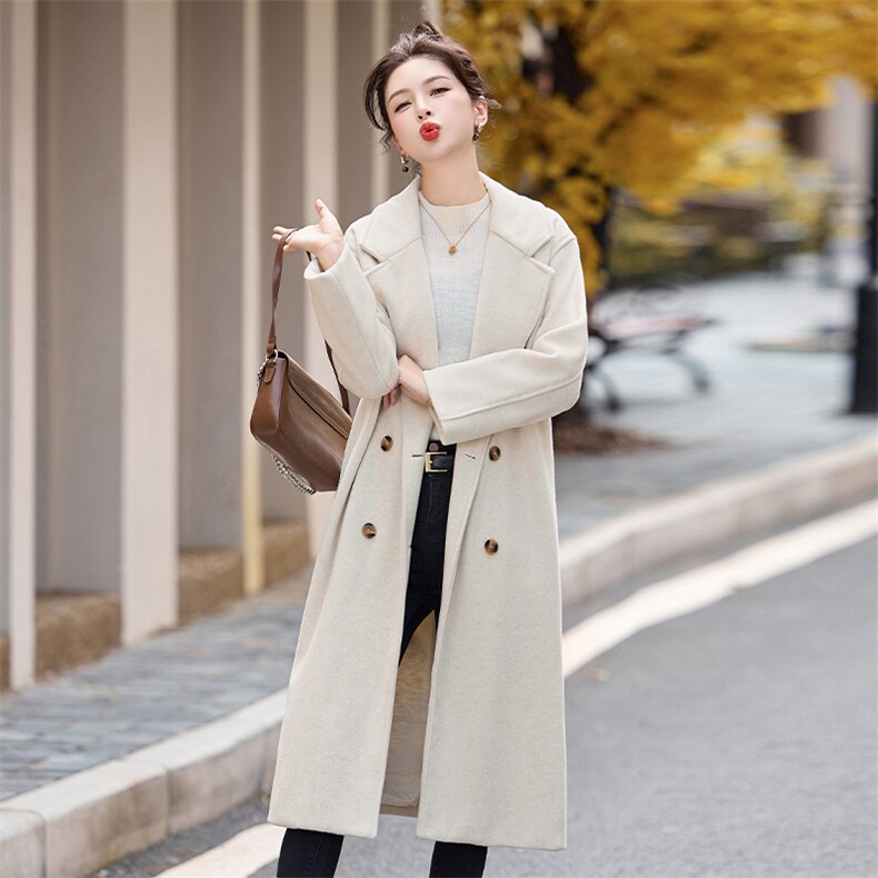 中长款西装领简约高级感双面羊绒长毛羊毛大衣外套女2024秋冬新款,女装毛呢外套,初闻兮