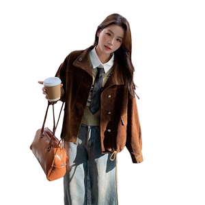 韩版复古灯芯绒短外套女2025春秋季新款美拉德风显瘦夹克上衣图片