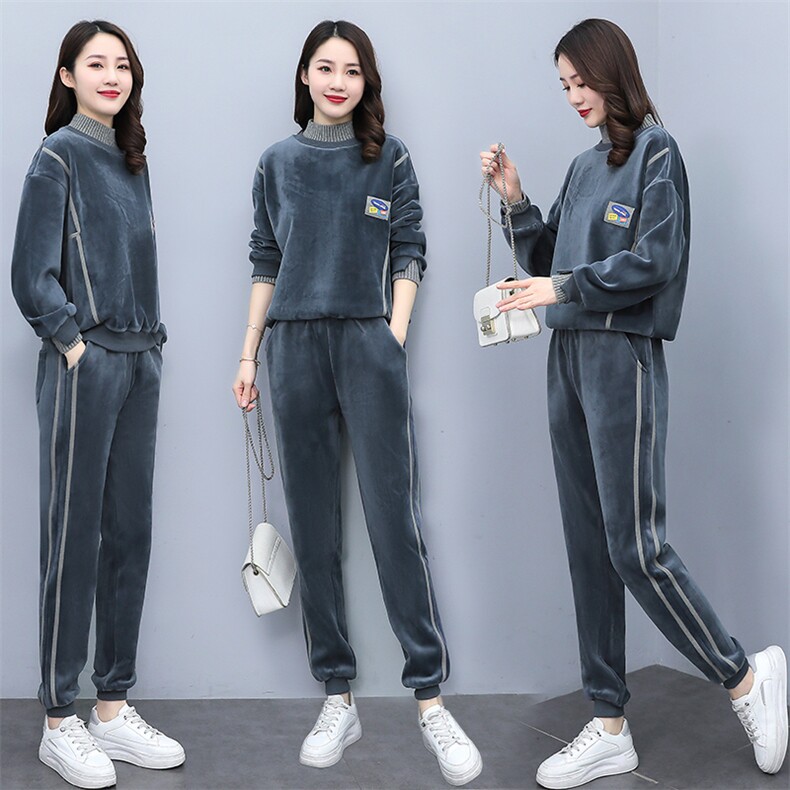 2024冬装新款两件套加厚双面丝绒套装,女装套装/套裙,凯瑟曼