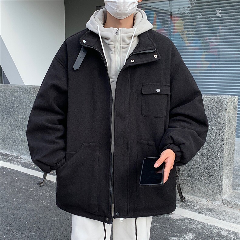 EQ158冬季连帽纯色呢料外套2024新款情侣装加厚毛呢大衣男,男装毛呢大衣,电商C306-1