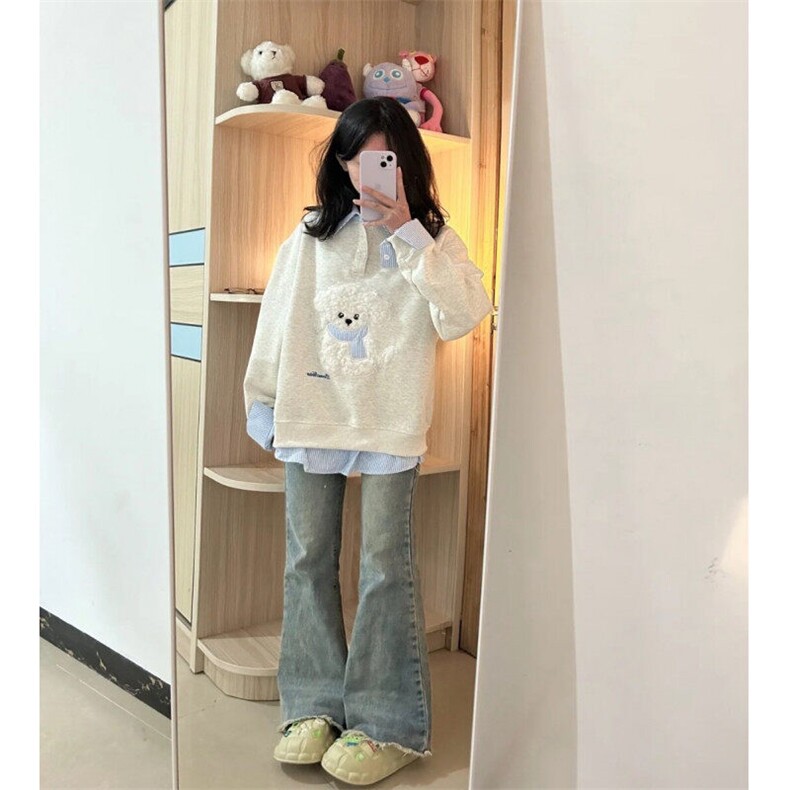 网图现货~学院风可爱毛绒小狗假两件POLO领卫衣男女长袖上衣WB652,男装卫衣,星座601-2