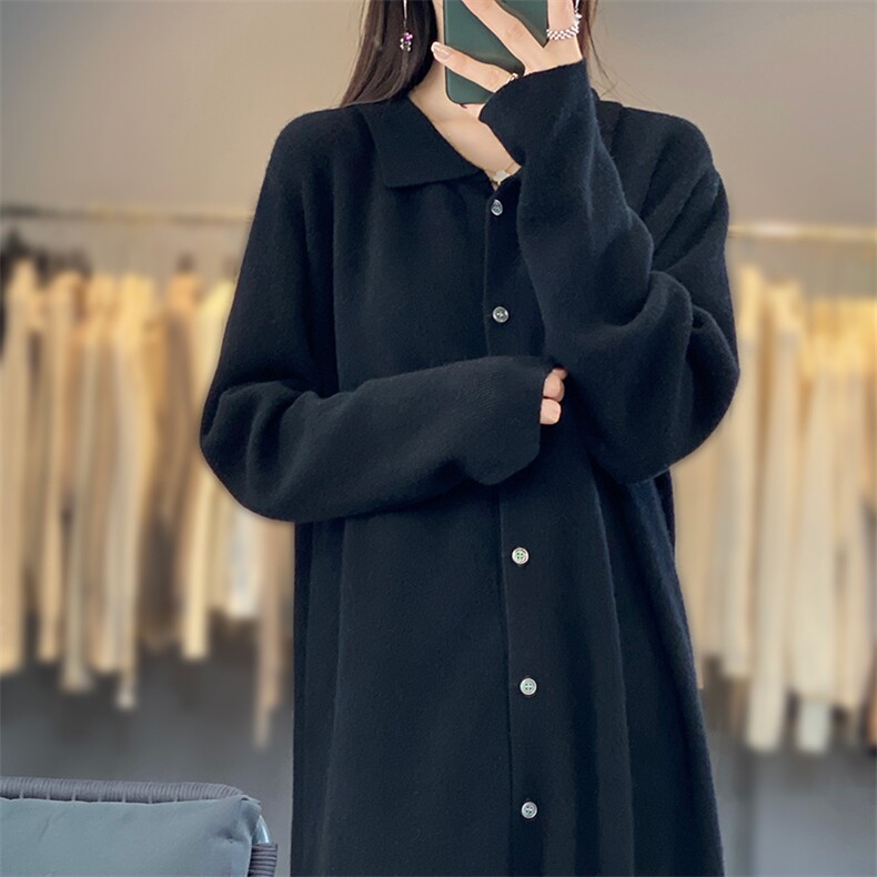 POLO领羊毛开衫女百搭打底外套叠穿衬衣纯色针织开衫毛衣外穿上衣,女装连衣裙,蒙莲贝斯