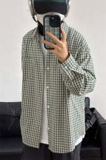 潮流格子衬衫港风情侣装穿搭宽松休闲长袖衬衣CS067-P40，男装衬衫，星座301C-5