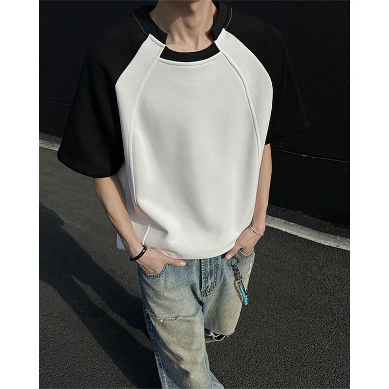 T296-P30控58280克夏季不规则领撞色插肩T恤男宽松潮流短袖,男装T恤,电商A058-1（原电商C417）