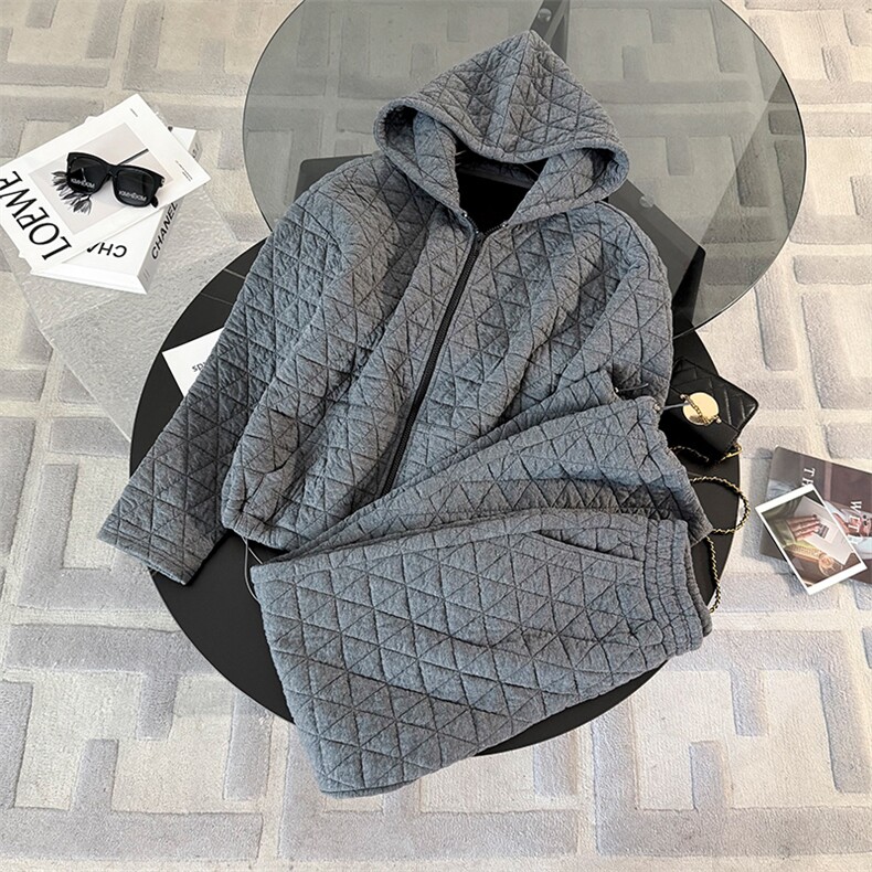 高女春季保暖宽松显瘦洋气减龄棉服两件套，女装套装/套裙，江南