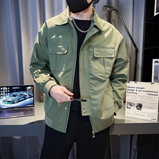 绿色工装外套男休闲痞帅短款上衣春秋季新款潮牌翻领夹克JK10-P95，男装夹克，电商D323（原B261）