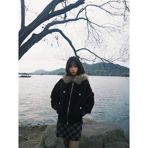 现货重磅boxy短款棉衣座山雕大毛毛领男女棉服水洗工装厚外套