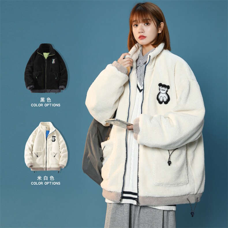 冬款加绒加厚棉衣外套中性风羊羔绒刺绣棉服男士8843-P110控价138图片