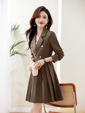 早秋西装领长袖连衣裙女职业装春秋款法式小个子流行显瘦内搭裙子，女装连衣裙，贝蕾酷儿