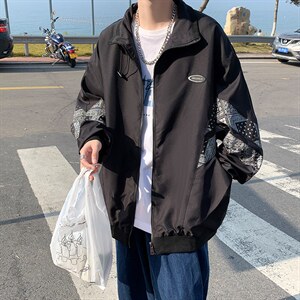2021秋季新款夹克日系立领复古印花宽松百搭潮牌外套  W1146-P49图片