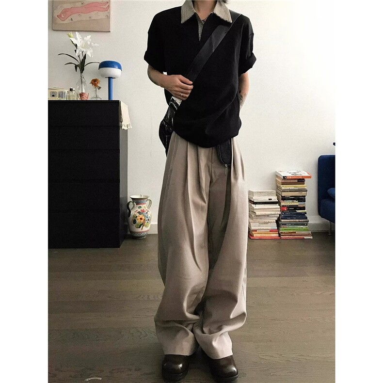 T05-P32假两件POLO衫短袖男款夏季美式格纹miu穿搭,男装Polo衫,电商B323A