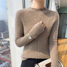 秋冬季新款舒适时尚百搭一线川字纹宽条羊毛衫，女装羊毛衫，美轩羊绒