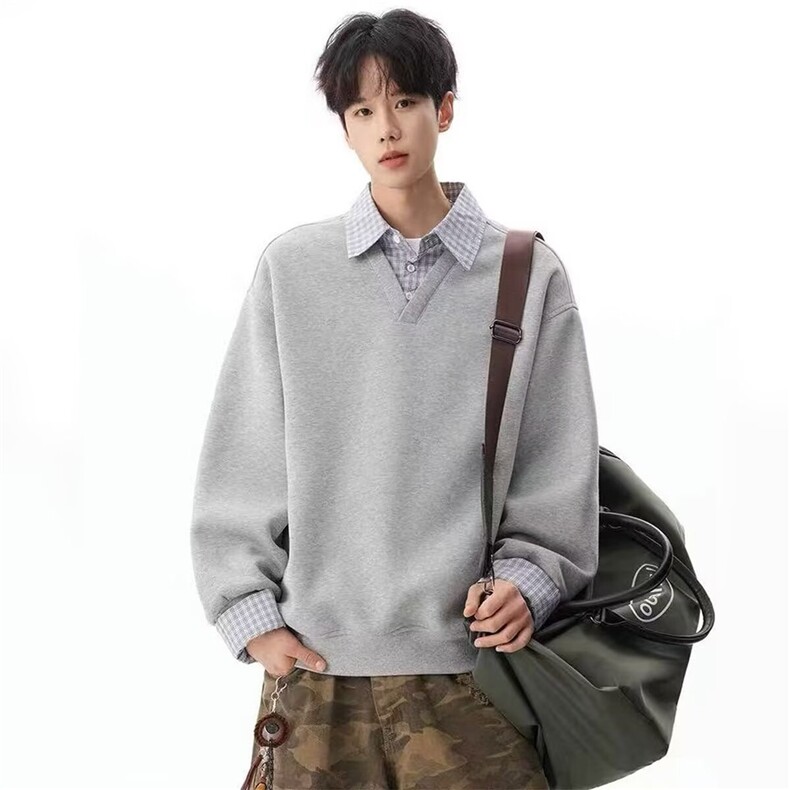 【XZ1112-1现货】卫衣假两件长袖衫翻领P46YW11,男装卫衣,星座1112-1