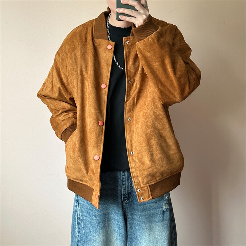 现货刺绣鹿皮绒夹克外套宽松休闲棒球服男A351-AJ2595-特批P95,男装夹克,电商A351