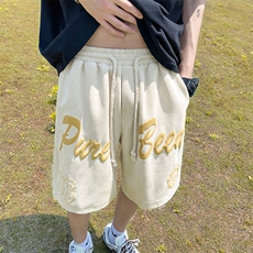品质夏麂皮绒字母发泡短裤休闲五分裤JDK233-P40控58，男装休闲裤，电商B370