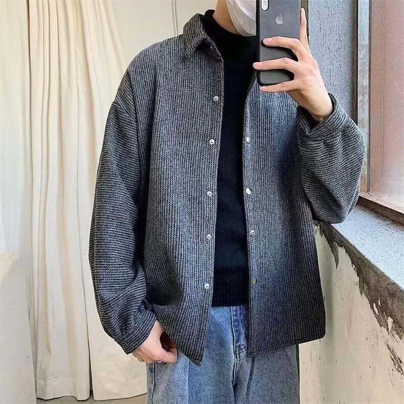 日系灯芯绒痞帅衬衫男士休闲宽松磨毛外套春秋季长袖衬衣 J808图片