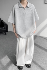 8XL-M半拉链t恤短袖POLO衫男款夏季美式翻领宽松大码半袖DT008P45，男装T恤，电商B312