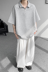 8XL-M半拉链t恤短袖POLO衫男款夏季美式翻领宽松大码半袖DT008P45图片
