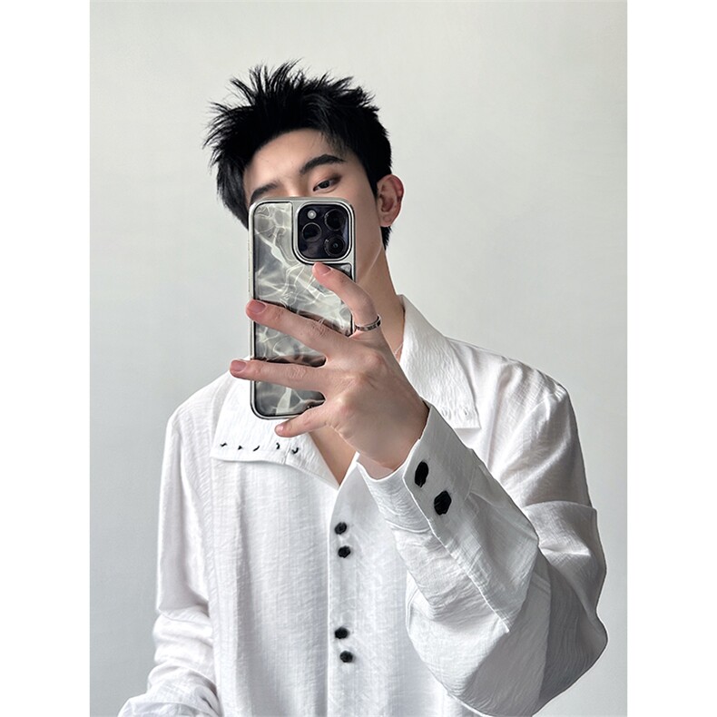 无性别穿搭设计感小众多纽扣衬衫高级感法式垂坠立领衬衣CS01P65，男装衬衫，星座512-1（原513-3）