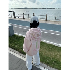 KK101-P65刺绣卫衣女秋冬季2025新款粉色连帽外套开衫，女装短外套，电商B323A