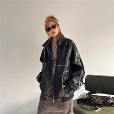 复古甜酷皮衣外套女2025秋冬新款百搭休闲机车服宽松长袖夹克上衣，男装夹克，星座506A