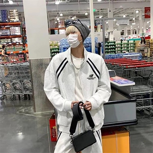 抖音得物高品质秋冬美式重磅结构织带撞色立领印花卫衣外套AW7003图片