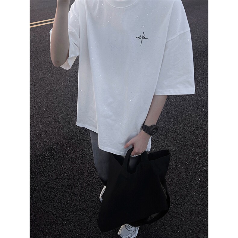 可48小时发货支持抖音得物来样二开美式满天星亮片短袖T恤MTX714，男装T恤，电商A486