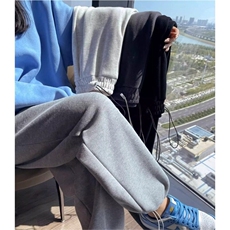 秋季新款宽松束脚运动裤女宽松休闲裤子垂感阔腿裤高腰瘦身长裤，男装休闲裤，星座506A