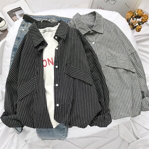 20秋季长袖条纹衬衫 宽松休闲条纹衬衫 男款舒适纯棉衬衫D200P35图片