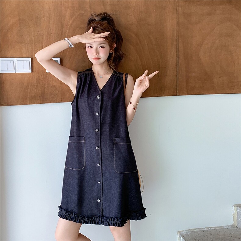 夏季新品！韩系设计感花边无袖显瘦气质中裙B208-9059-P145K218,女装连衣裙,浙宝208