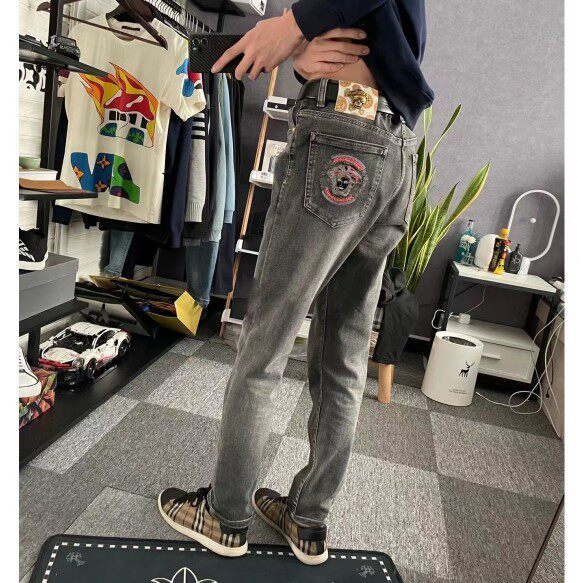 1506-1/KT031/P47春秋新款高端印花牛仔裤男潮流百搭弹力百搭图片