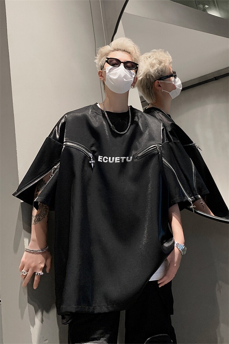 丝光棉解构短袖T恤夏季小众设计拉链半袖体恤XZ514-2-202499-P63,男装T恤,星座514-2(原B239)